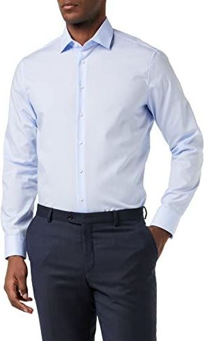 Seidensticker Shaped Kent Kent Lange Mouwen Business T-shirt voor heren (1 stuk), Blauw