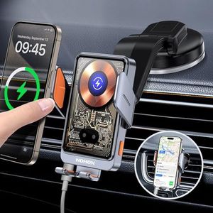 NOHON Telefoonhouder voor auto, inductie: 15 W, inductielader voor auto, met clip, ventilatie, Qi, draadloze oplader, 360 graden draaibaar, compatibel met iPhone/Samsung/Xiaomi/Oppo/Huawei