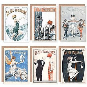 Artery8 La Vie Parisienne French Woman Dream Love Swimming Greeting Cards With Envelopes Pack van 6 Franse Vrouw Liefde