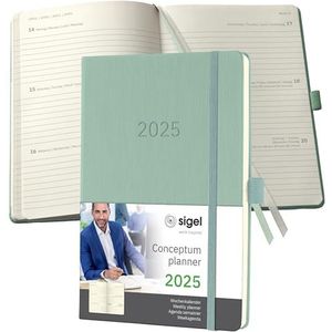 SIGEL Conceptum C2572 Agenda semainier 2025, format A5, vert, couverture rigide, 192 pages, élastique, passant pour stylo, pochette d'archive, certifié PEFC, vert