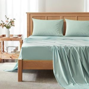 Comfort Spaces Coolmax vochtafstotende set, super zacht, lichtbestendig, 43,2 cm diepe tas, ronde elastische, koele veren voor bijna zweten, vol, aquamarijn, 4-delig