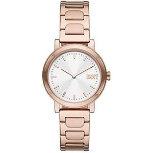 DKNY Soho D dameshorloge met drie wijzers, behuizing van staal, roségoud, 34 mm, met stalen band, NY6622, roze - goud, 34 mm, armband, roségoud, Armband