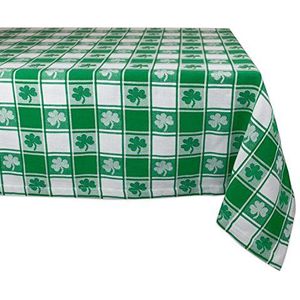 DII Tafelkleed 100% katoen wasbaar in de machine Party St. Patrick's Day, lentefeest, 152,4 x 213,4 cm, groen wit geruit met klaverblad, zitgelegenheid voor 6-8 personen