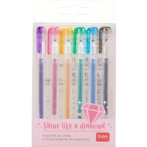 LEGAMI - Set van 6 mini-gelpennen glitterate, 0,8 x 10,8 cm, Shine Like a Diamond, puntdiameter 1,0 mm, kleur: paars, goud, groen, blauw, roze, zwart