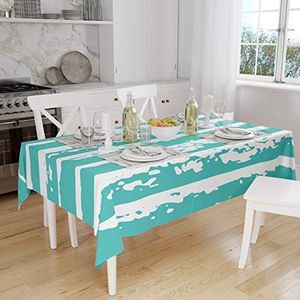 Bonamaison, schimmel, sneldrogend, vuilafstotend, machinewasbaar, 100% polyester, tafelkleed, turquoise, wit, 140 x 160 cm – ontworpen en geproduceerd in Turkije