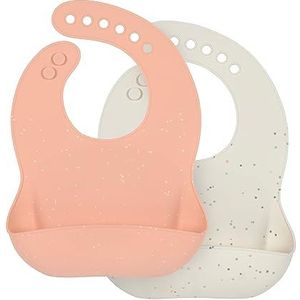 LÄSSIG Siliconen slabbetjes voor baby's met opvangbak, vaatwasmachinebestendig, oranje/beige, 2 stuks