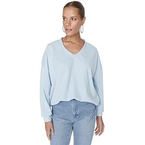 Trendyol Oversized sweatshirt met V-hals van mesh voor dames, blauw, XS, Blauw