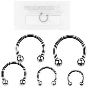 WARRIOR Piercing, hoefijzer, rond/gebogen, barbell, tragus, helix, septum, sterieel, van chirurgisch staal, 316L, 16G (1,2 mm), lichaamspiercing, sieraden PYS-001, chirurgisch staal, Geen edelsteen