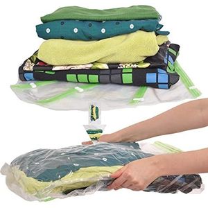 The Chestnut V 8 Space Saver Stofzuiger of pomp Nodig voor het opbergen van kleding, herbruikbare verpakkingszakken, reisaccessoires, bagage, compressiezakken, transparant en groen met witte clip