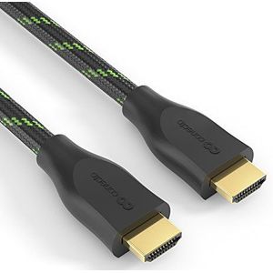 conecto, High Speed HDMI-kabel premium gecertificeerd, 4K Ultra HD, dubbel afgeschermd, nylon gevlochten, zwart/groen, lengte: 2,00m