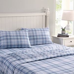 Laura Ashley Home - Beddengoedset voor kingsize bedden van katoenflanel, geborsteld voor zachtheid en comfort (Mulholland blauwe ruit, kingsize bed).