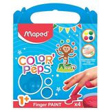Maped Color'Peps 4 Vingerverfpotjes voor baby's en kinderen vanaf 1 jaar, verfpotjes van 80 g, gemakkelijk schoon te maken met water, geassorteerde kleuren