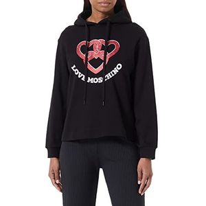 Love Moschino Sweat-shirt à capuche pour femme Coupe droite avec imprimé cœurs, Noir, 50