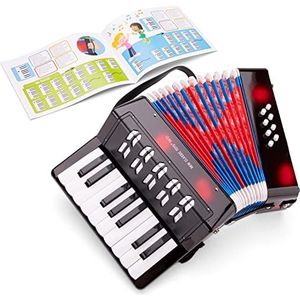 New Classic Toys Windinstrument voor beginners, accordeon, zwart, met muziekboek, 57, zwart
