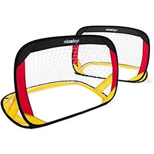 Relaxdays Set van 2 pop-up goals Duitsland - mini-voetbaldoel zelfontvouwend - Afmetingen (h x b x d): 80 x 119 x 83 cm - zwart/rood/goud