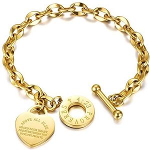 Emibele Heart Initial Bracelets, Engraved Bible Verse Proverbs 4:23 Bracelet Chains with OT Toggle Clasp Bracelet Link Chains for Women Teen Girls, Dainty Link Chain Bracelet Heart Pendant, Gold