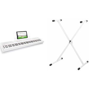 ALESIS RECITAL Digitale piano 88 halfgewogen toetsen met geïntegreerde luidspreker en gratis cursussen & Classic Cantabile X-toetsenbordhouder in wit