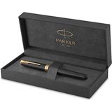 Parker Sonnet Balpen, matzwarte kleur met gouden onderdelen, fijne punt, zwarte inkt, geschenkdoos