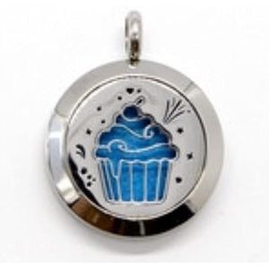 Zen'Arôme CA-COL-Cake Aromatherapie etherische olie – sieraden diffuser ketting leer en medaillon roestvrij staal met motief ""Cupcake"" – incl. 5 kleurrijke geurbladen – Zen'Aroma, chroom