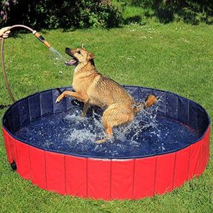 lionto Opvouwbaar hondenzwembad van krasbestendig pvc, Ø 160 cm, hoogte 30 cm, antislip coating en afvoerstop zonder pomp, robuust kinderzwembad, blauw/rood