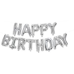 Procos 93791 - Supergrote Happy Birthday opblaasbare ballon, zilver, voor heliumvulling, cadeau, decoratie