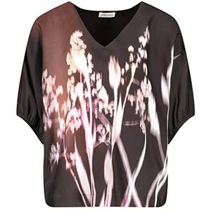 Gerry Weber Dames T-shirt met korte mouwen en grasprint korte mouwen overgesneden schouder 1/2 mouw bloemenpatroon, bruin ecru/wit, 38, bruin/ecru/wit