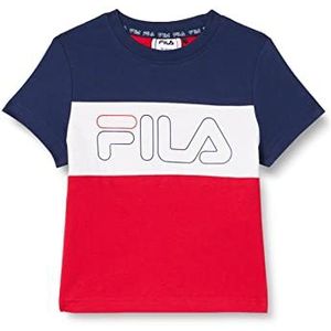 Fila Logo Sontam Blocked T-shirt unisexe pour enfants, Bleu médiéval - rouge - blanc brillant, 110-116