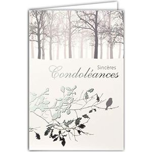 Afie 64-1059 kaart met opschrift, grijs/zilver, glanzend, decoratie, bos, bomen, takken, bladeren, eiken, vogel, gemaakt in Frankrijk