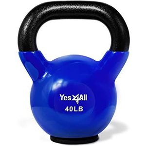 Yes4All BP5K kogelhalter van gietijzer met vinylcoating met rubberen onderlegger, gewichtsset – kettlebells, meerkleurig, blauw, 18 kg