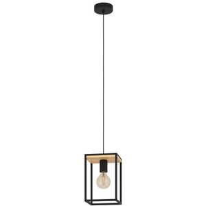 EGLO Libertad Hanglamp, kroonluchter voor slaapkamer, metaal en natuurlijk hout, plafondlamp voor woonkamer of eetkamer, fitting E27