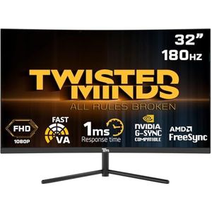 Twisted Minds 32 inch snel VA gaming display, FHD 1920 x 1080 resolutie, 16:9 beeldherhalingsfrequentie, 1ms reactietijd, zwart (TM32CFHD180VA)