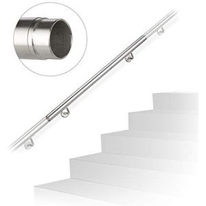 Relaxdays rvs trapleuning - koppelbaar - binnen - buiten - 100 cm - Ø 42mm - met houder - zilver