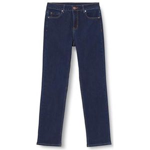 KAFFE Women's Jeans Cropped Length Straight Legs Slim Fit Midrise Waist, Dark Unwashed Blue, 34