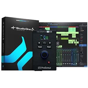 PreSonus Revelator io44, USB-C-audio-interface voor muziekproductie en streaming met geïntegreerde mixer en gebruiksvriendelijke effectvoorinstellingen, plus DAW Studio One opnamesoftware