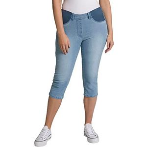 Ulla Popken Jeans-capri, strepen, elastische tailleband voor dames, lichtblauw denim