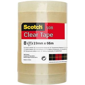 Scotch Transparante plakband, 508 - 8 rollen, 19 mm x 66 m, transparante plakband, voor school, huis en kantoor