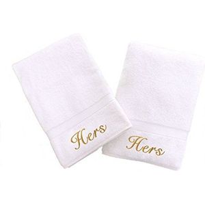 Linum Home Textiles gepersonaliseerde gouden draad geborduurde handdoek, wit/goud, één maat