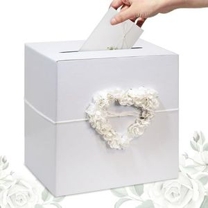 Decoraparty Card Box Enveloppen Box voor Geschenken Berichten Kaarten Geld Bruiloft Bruid Bruiloft Kartonnen Parel Witte Kartonnen Met Bloemen Hart ~ 24 x 24 cm