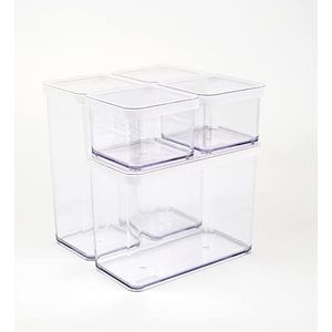 Rotho Loft 5-delige set opbergdozen met deksel verschillende maten van voedselveilig kunststof (SAN) zonder BPA, transparant/wit, 2x 1,5l 2x 0,5l + 1x 2,1l (21,4x21,4x23,5cm)