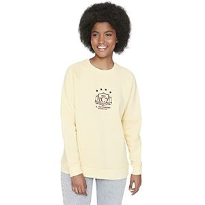 Trendyol Ronde hals met slogan regular gebreid sweatshirt tuinbroek dames, geel, XL, Geel.
