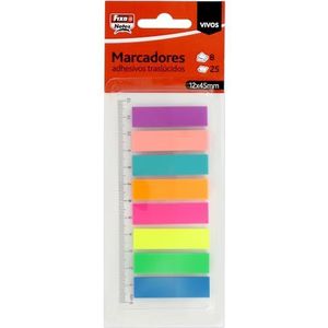 Fixo Notities | Set van 200 kleurrijke zelfklevende markers met liniaal 12 cm | doorschijnend PET | Afmetingen 12 x 45 mm | Je kunt met potlood en pen schrijven | Waterdicht | Perfect materiaal