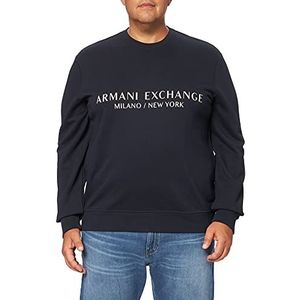 Armani Exchange Sweatshirt met ronde hals voor heren met geavanceerd logo op, Blauw