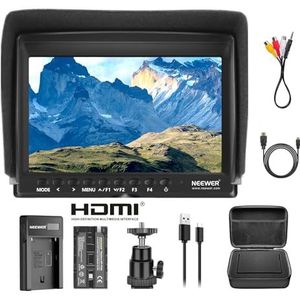 Neewer F100 bewakingscameraset: 7 inch Ultra HD 1280 x 800 IPS display + F550 reservebatterij + micro-USB-oplader + draagtas voor Sony Nikon Olympus Panasonic