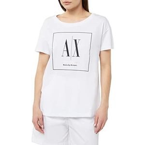Armani Exchange Lang dames T-shirt met logo print boyfriend fit, wit, XXL, Wit