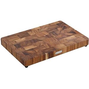 Zassenhaus Hackblok van hoogwaardig eindhout, acaciahout, donker, 45 × 30 × 4,5 cm, met antislip voeten, snijplank van hout, steakplank