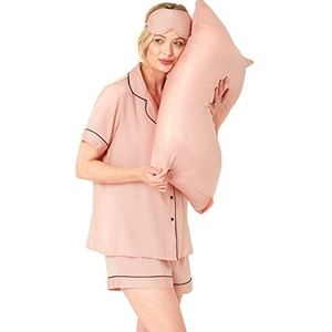 Indigo Sky Katrina 5-delige satijnen pyjamaset voor dames, oogmasker, scrunchie en kussensloop, Perzik roze