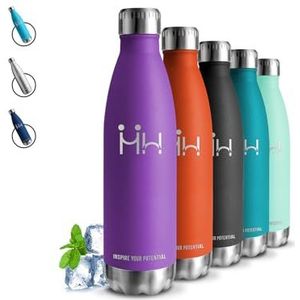 Gourde isotherme 500 ml en acier inoxydable, bouteille isotherme sans BPA, bouteille en acier inoxydable, sans fuite, garde au chaud pendant 12 heures/froid 24 heures, gourdes pour écoles, extérieur