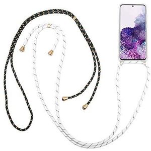 Celly Beschermhoes met koord voor Samsung Galaxy S20, transparant, om op te hangen en verstelbaar, met halsband, 2 veters, wit en groen