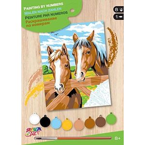 MAMMUT 8222007 - schilderset op nummer Junior paardenmotief, complete set met gedrukt schildersjabloon in A4-formaat, beginnersset met 8 acrylverf, penselen en handleiding