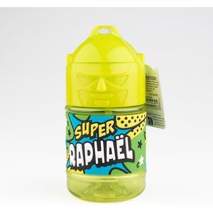 Gepersonaliseerde kinderfles, waterfles met rietje - Super Raphael